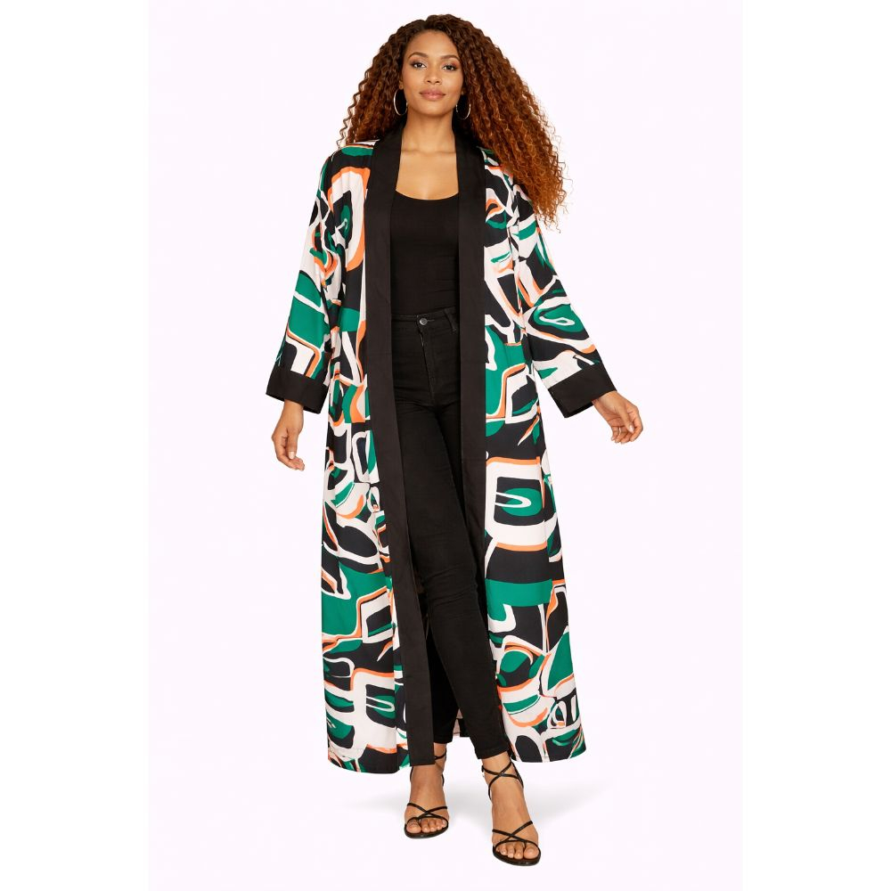 Stylish Kimono Style Jacket with Abstract Print